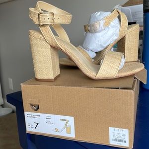 JCrew Raffia Open-Toe Block Heels.